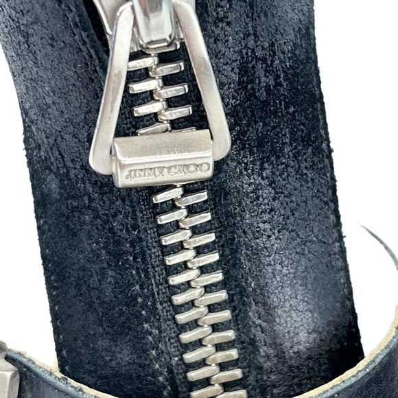 Jimmy Choo Max Was Zipper Sandal Bootie Black Waxed Suede Women's US 6 EU 37 - Picture 10 of 11